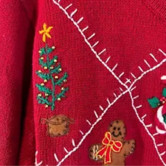 One Resource Christmas NWT Sweater Womens Medium Beaded Embroidered Patchwork - Picture 3 of 7
